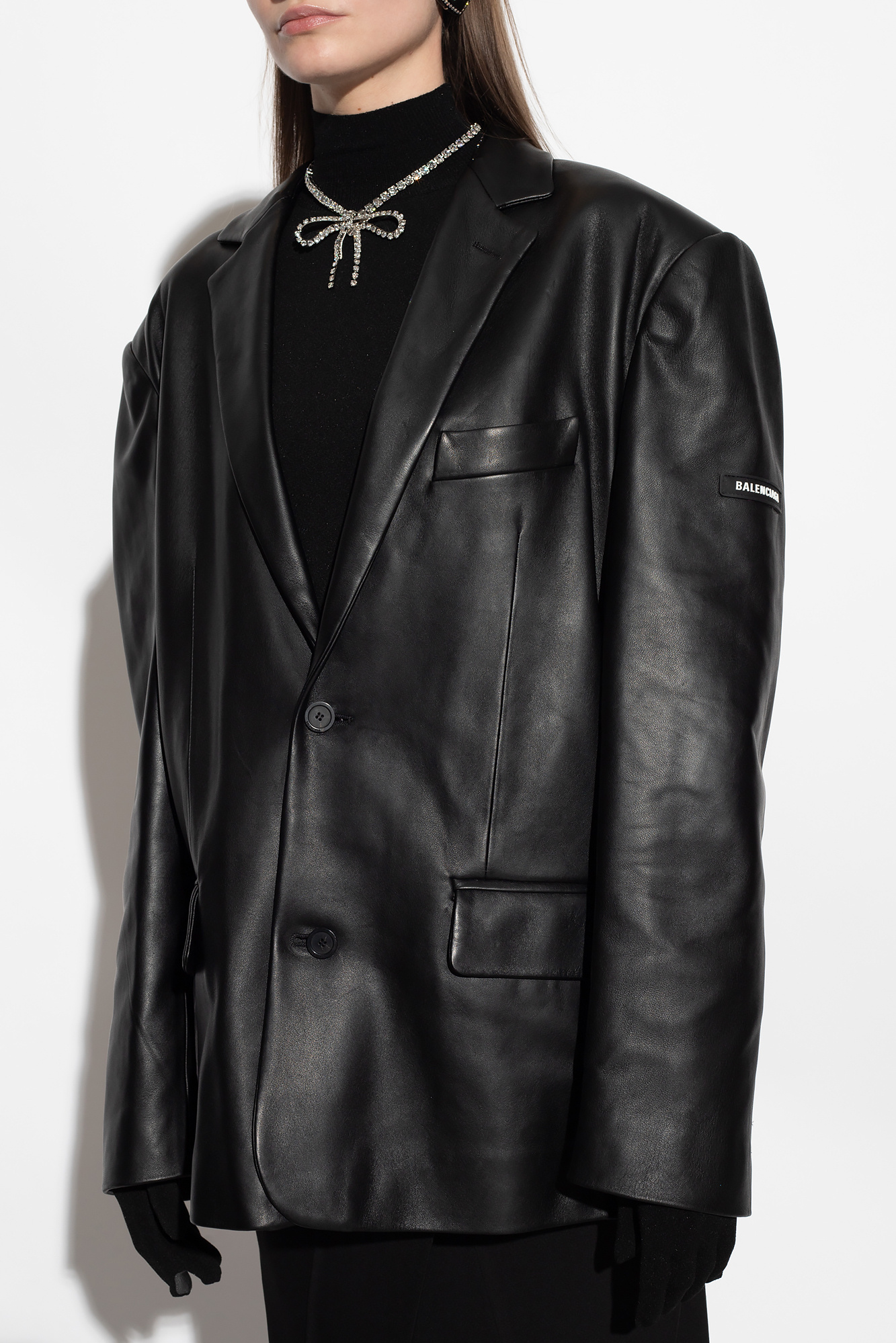 Charity Message Hoodie - Black Leather blazer Balenciaga